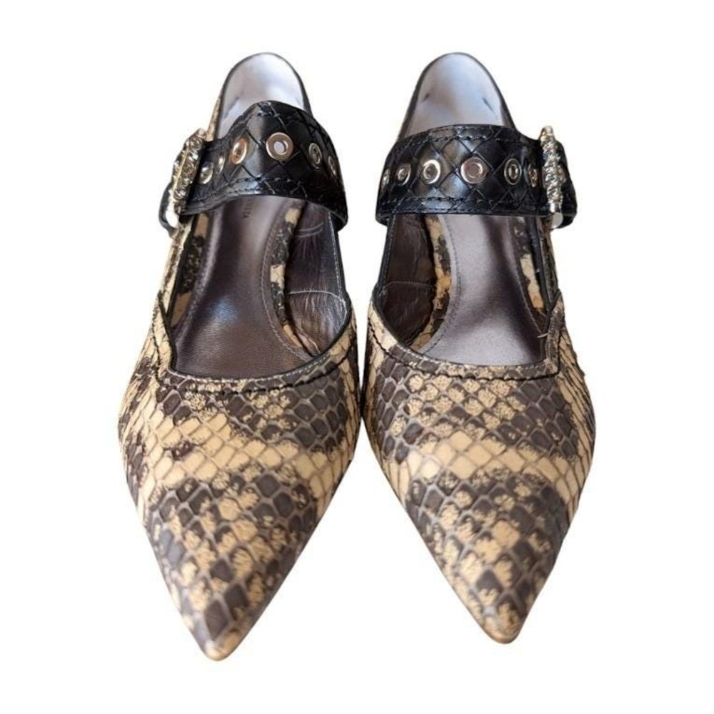 Bottega Veneta Snake Print Leather Kitten Heel Buckle Strap Mary Janes Size 39.5 - Picture 4 of 12